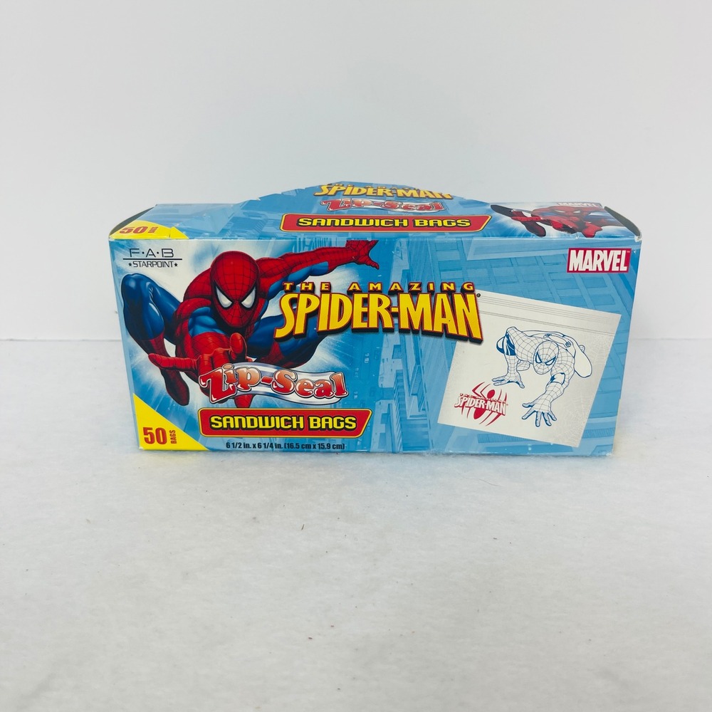Marvel Spider-Man Sandwich Bags 50 Count Zip-Seal Blue 2006 Vintage New Other